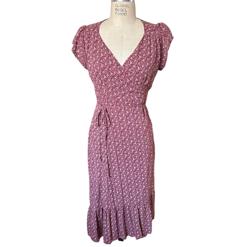Faherty Floral Print Wrap Midi Dress Size Small Rose Cream Pretty Boho
